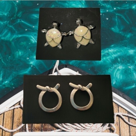 Set of 2 Earrings Iridescent Turtles and Loop‎ Hook - Picture 1 of 3